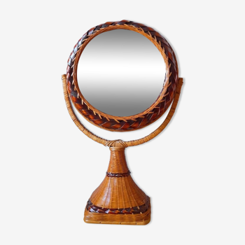 Woven wicker standing mirror