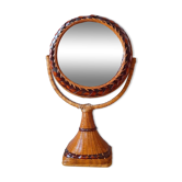Woven wicker standing mirror
