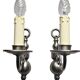 2 Wall Sconces Candle Holders Antique Style - Satin Nickel Metal - E14 Socket