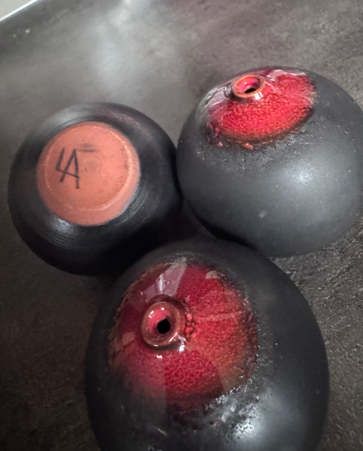 3 spherical soliflore vases by Antonio Lampecco