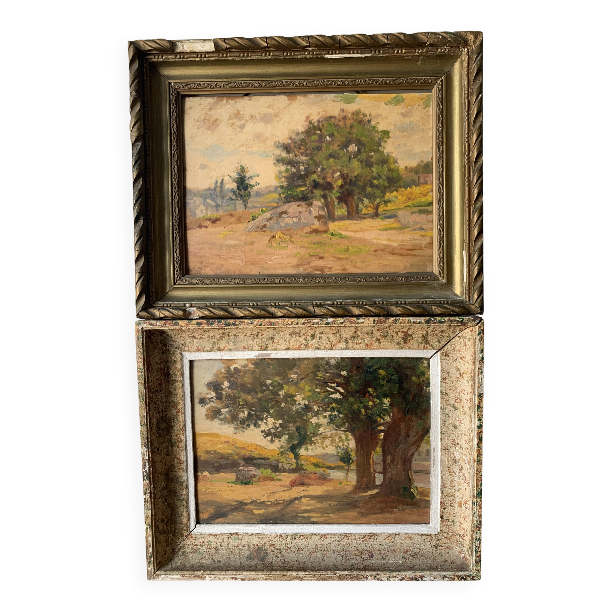 Pair of Impressionist Oil Paintings of Vintage and Antique Landscapes