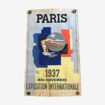 Affiche originale de Paul Colin Exposition Internationale Paris 1937 à restaurer