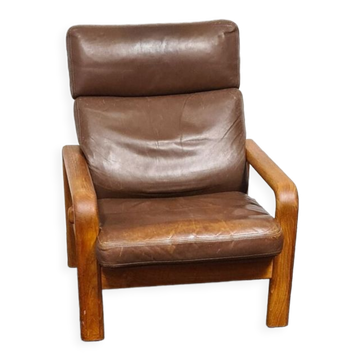 Brown leather Danish design arm chair by I Olsen&son Mobelfabrik