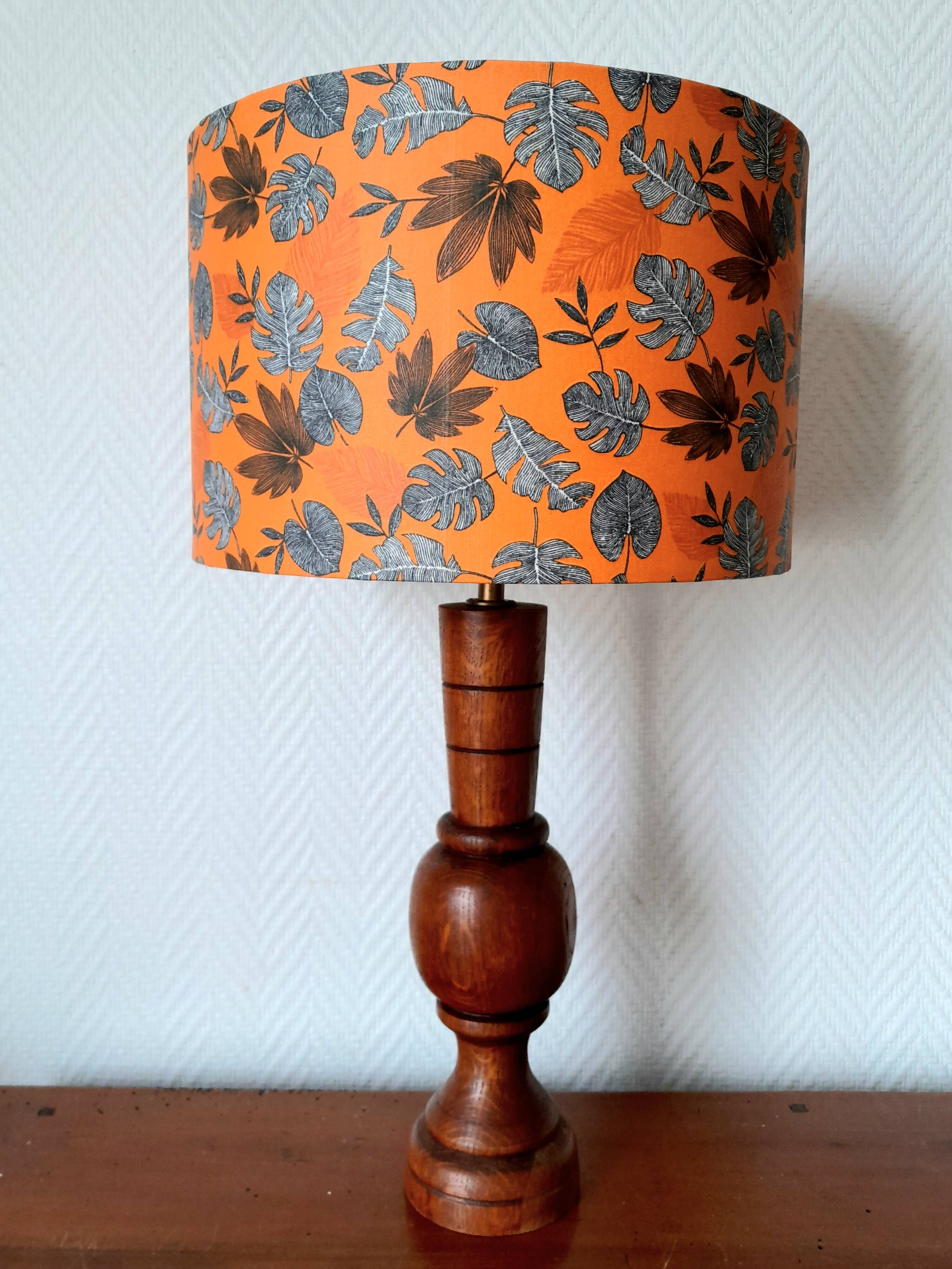 Art Deco wooden lamp and leafy lampshade