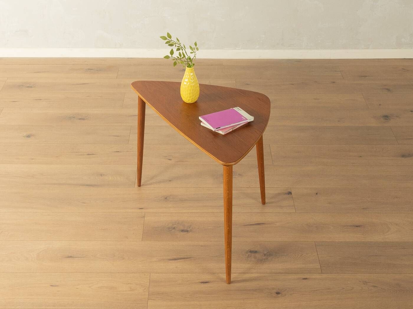 Elegant side table from the 1960s with triangular silhouette, teak wood