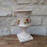 Antique Italian ceramic vase in slip style with rose decoration