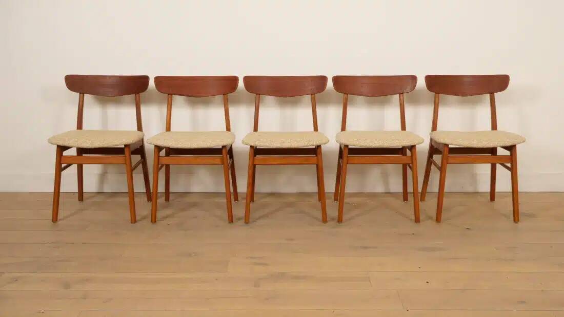 5 x dining chair | Farstrup | Model 210 | Restored | Cream/yellow