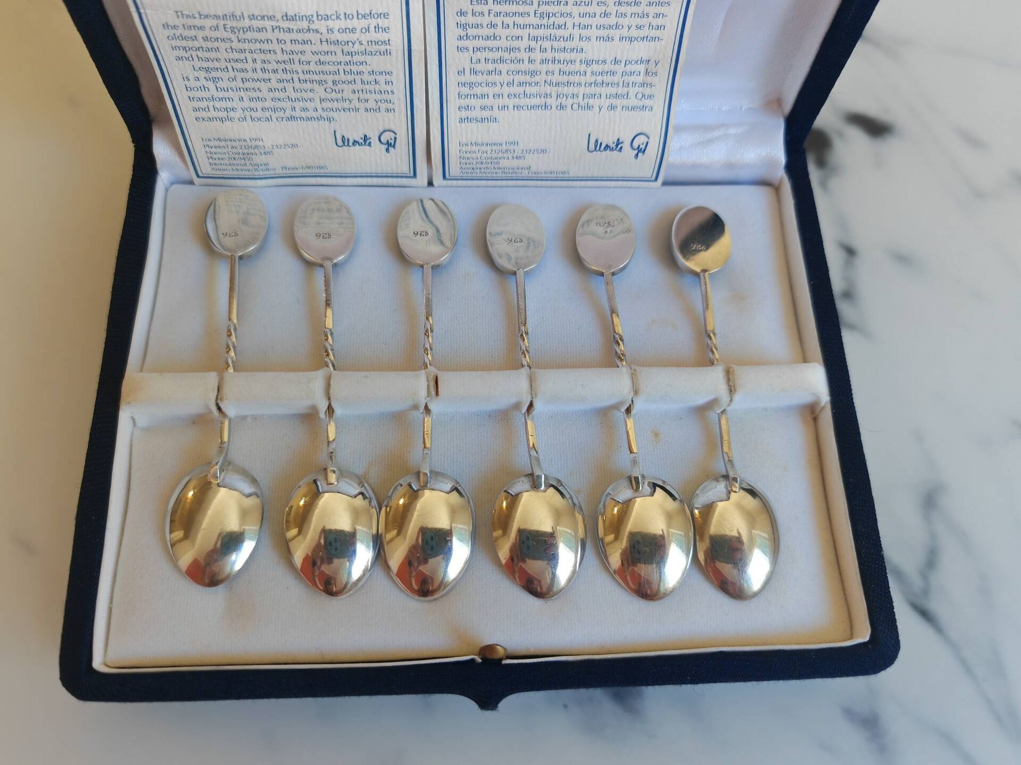 Box of 6 Solid Silver 925 Spoons & Lapis Lazuli - Morita Gil Chil