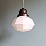 Art Deco pendant light in faceted white opaline, 1920