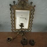 Napoleon III wall mirror with 3 bronze candlesticks and antique figures