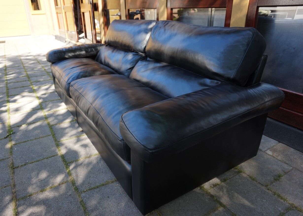 Black Leather Sofa by Tito Agnoli for Poltrona Frau, Italy, 1980s