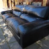 Black Leather Sofa by Tito Agnoli for Poltrona Frau, Italy, 1980s