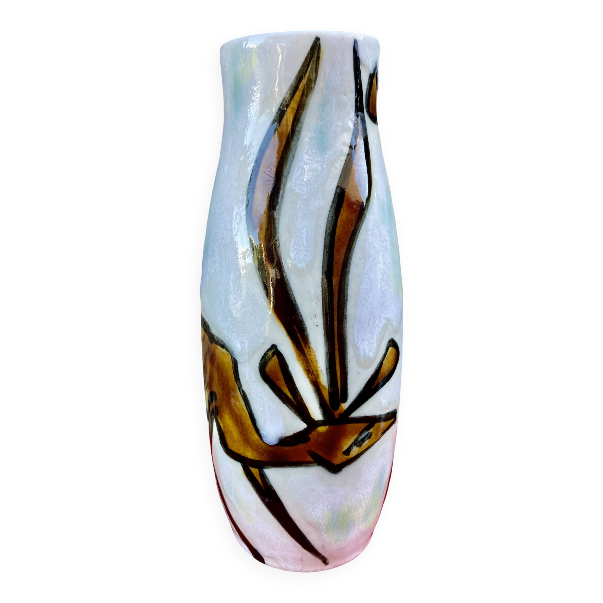 Vase céramique décor de faon signé Jacques Marie pièce unique