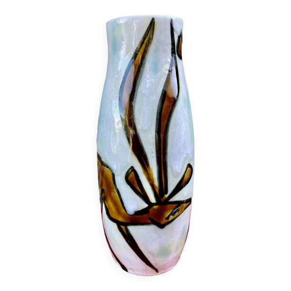 Vase céramique décor de faon signé Jacques Marie pièce unique
