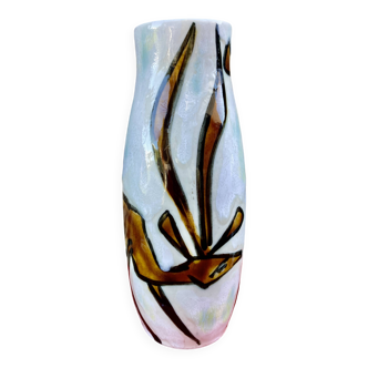 Ceramic vase with fawn decoration signed jacques marie, unique piece