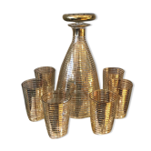 Service a liqueur 6 verres a liqueur et leur carafe a rayures or fin Nic.ellange Paris
