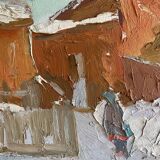 Russian school painting by Eugene Krilov "Lively village view"