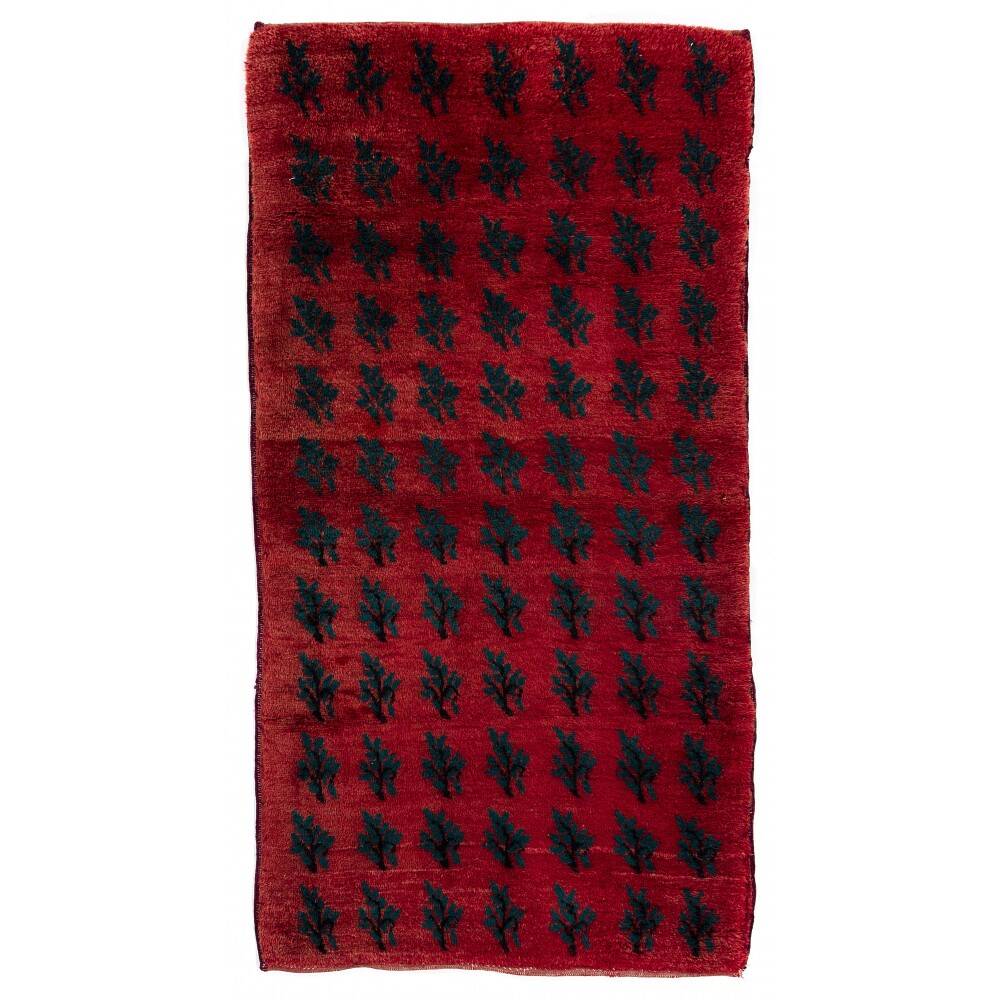 Vintage Handmade Turkish Tulu Rug with Serrated Leaf Design, 100% Wool