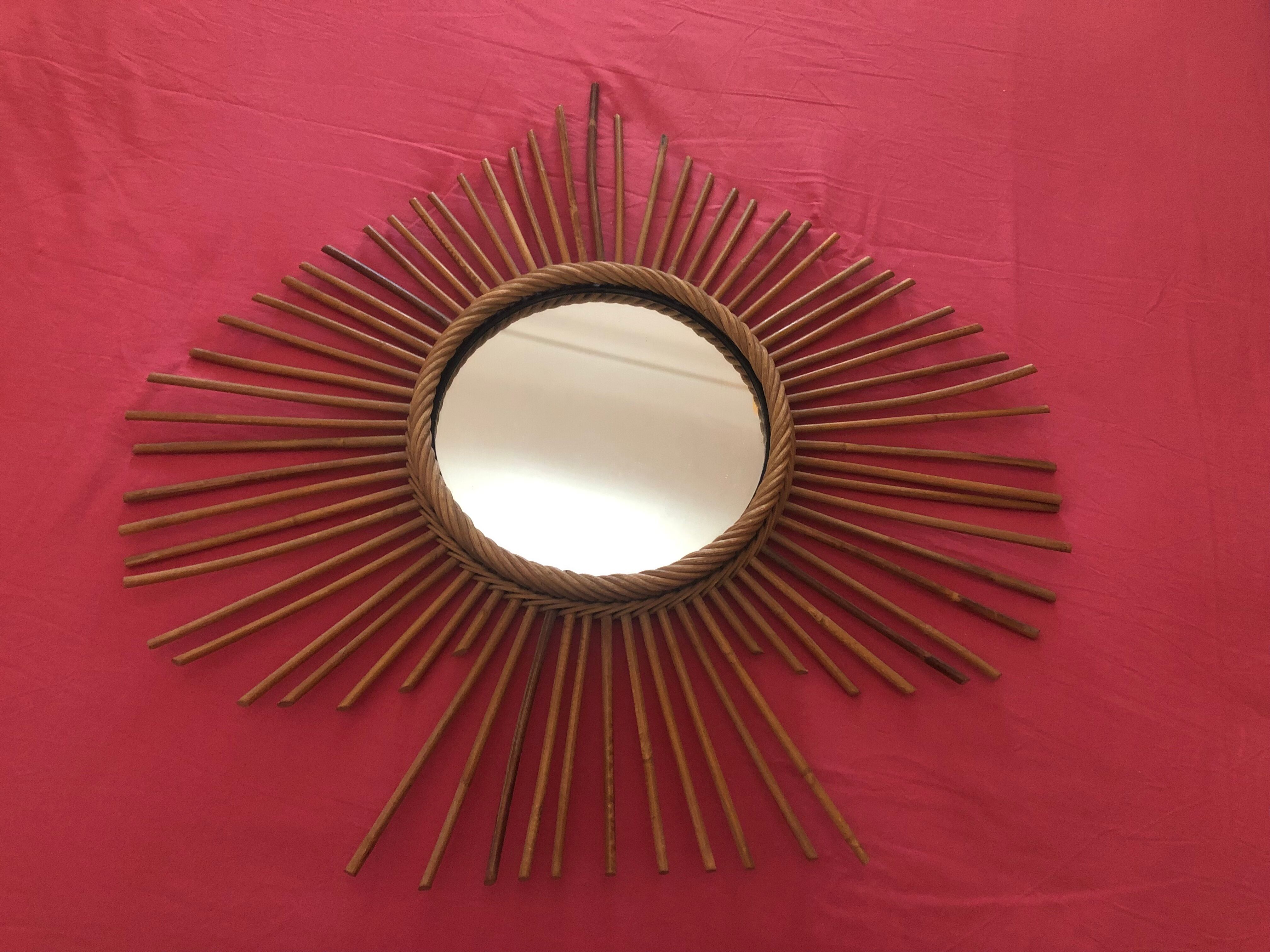 Vintage bamboo rattan mirror 60s