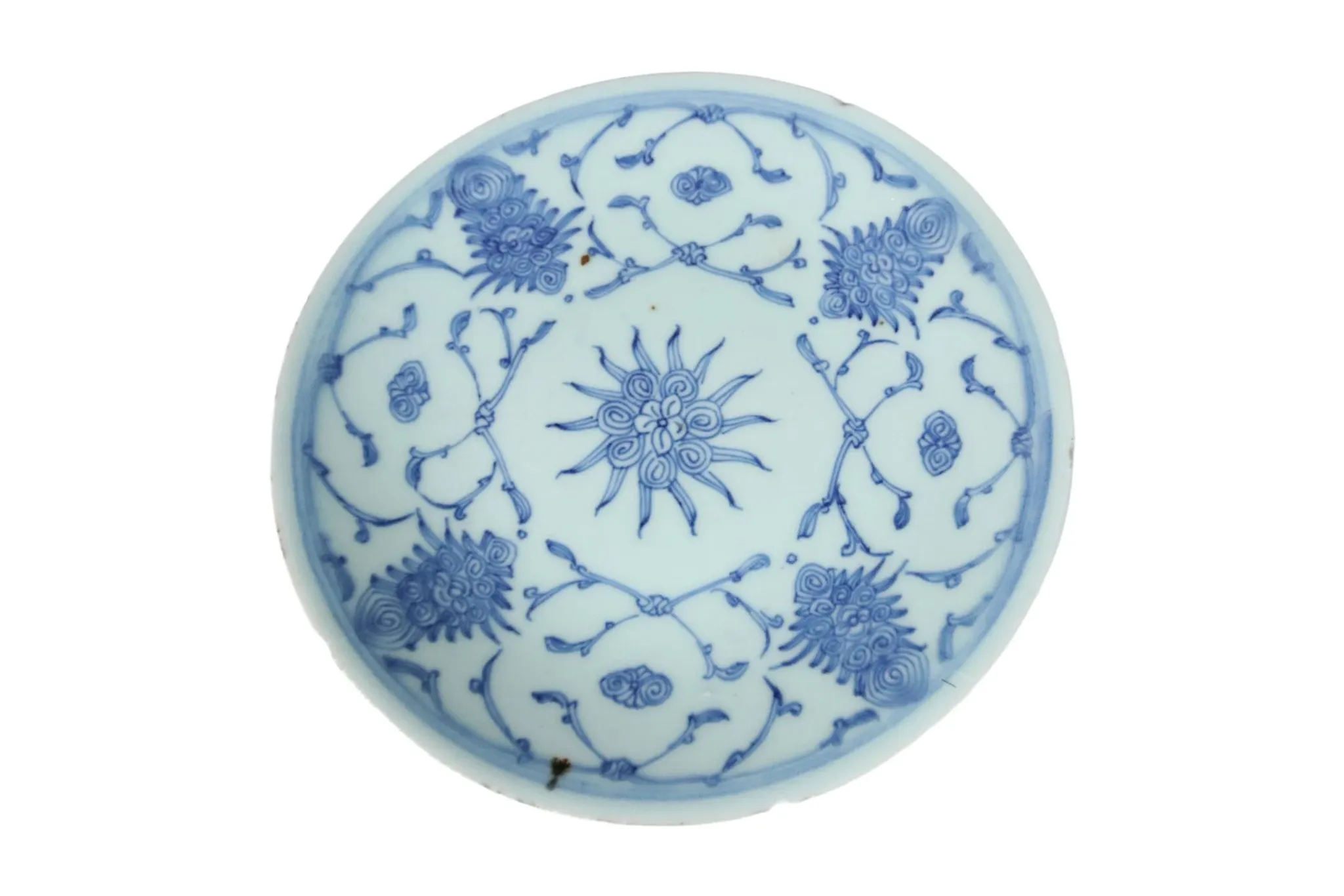 Chinese blue and white dish with lotus scrolls and Jiaqing seal mark
