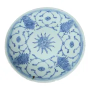 Chinese blue and white dish with lotus scrolls and Jiaqing seal mark