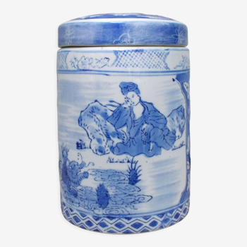 Porcelaine vintage Chine pot couvert décor blanc bleu