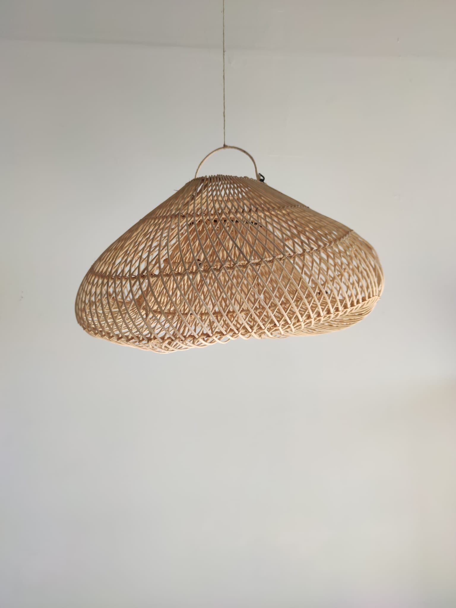 Small rattan lampshade in the shape of a braided hat