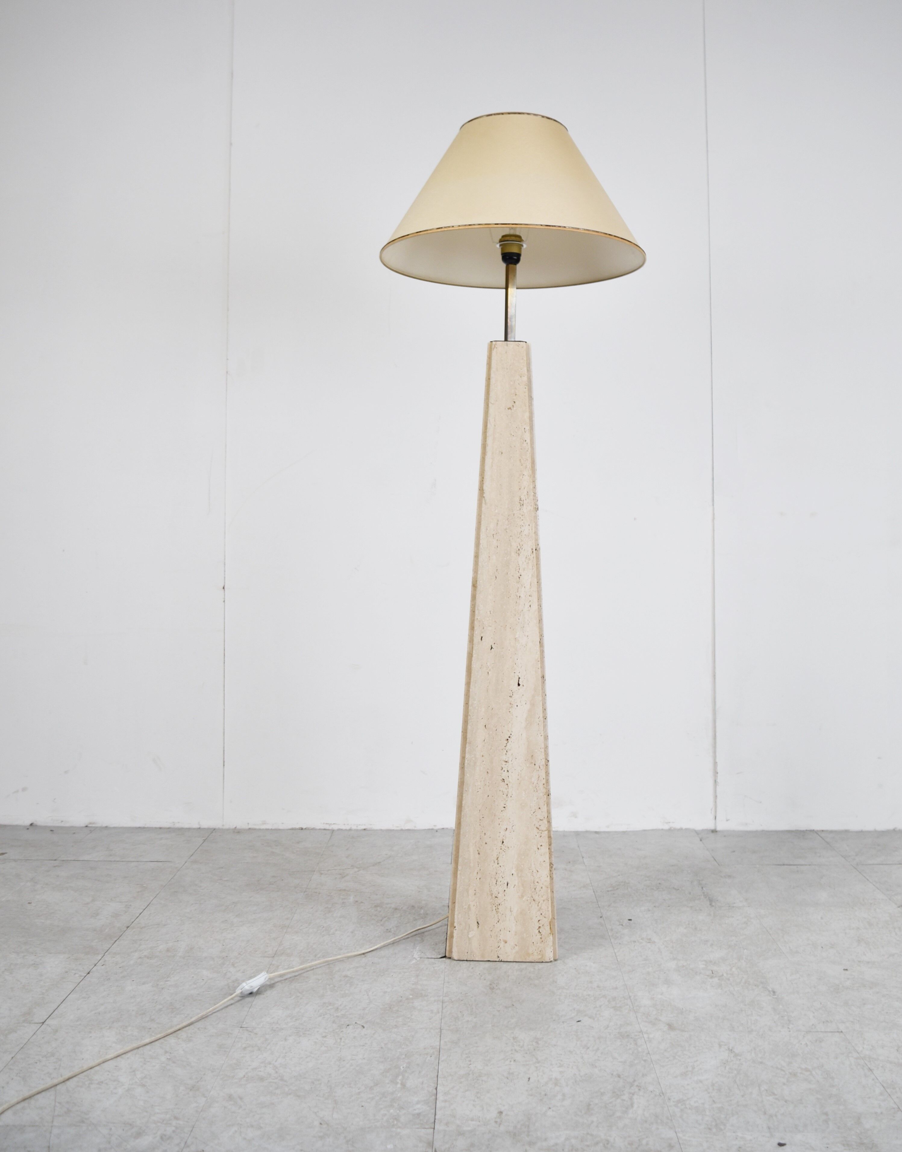 Conical travertine and brass floor lamp, 1970s by Camille Breesch