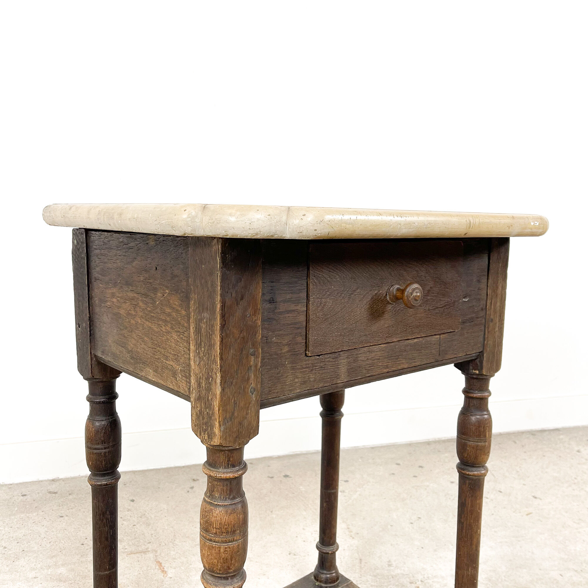 Antique oak hall table with stone top