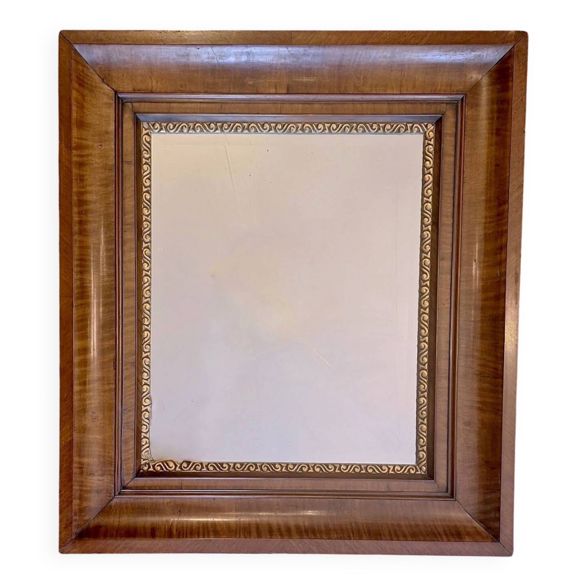 Antique beveled edge mirror in walnut frame, circa 1850