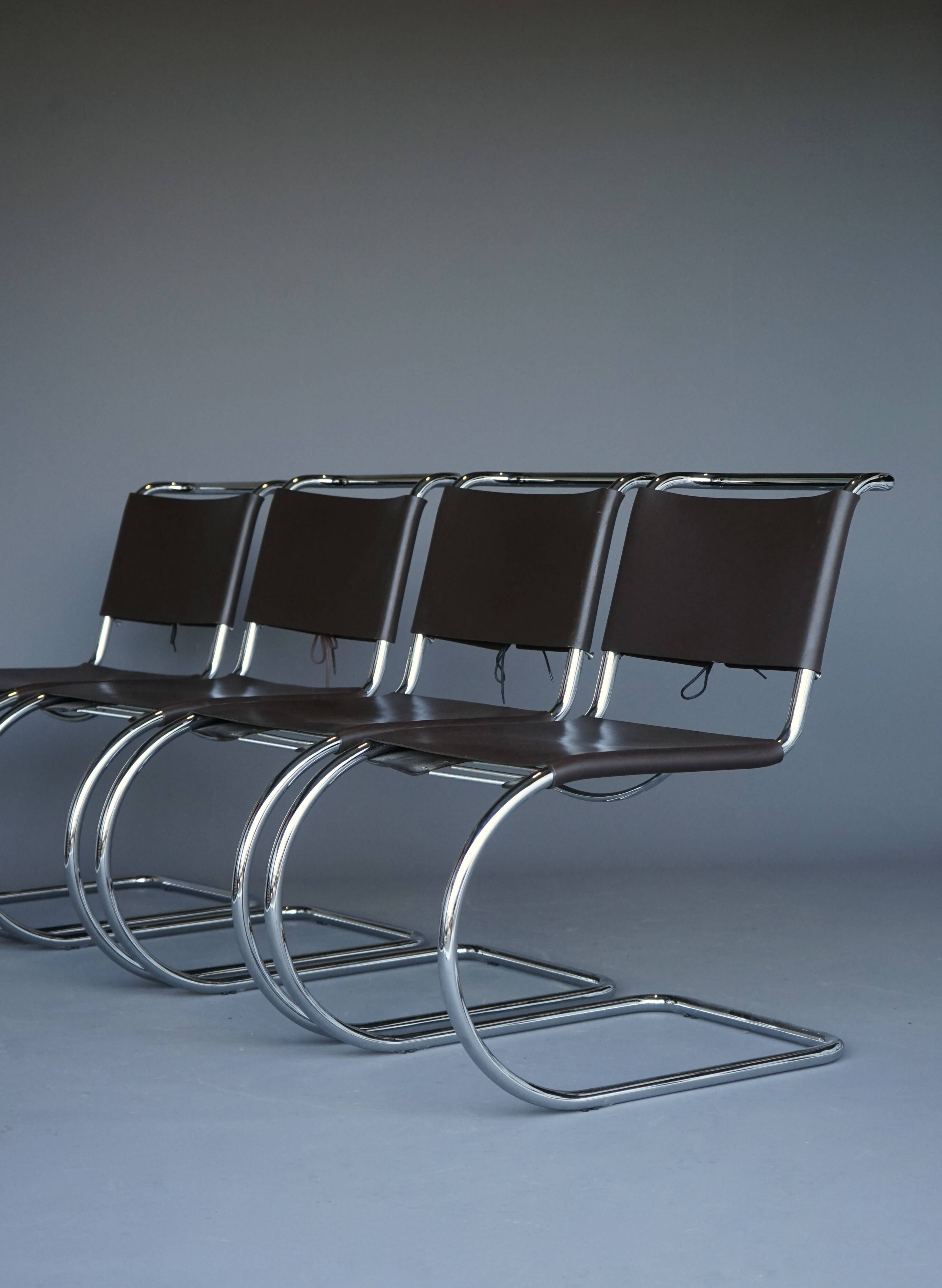 x4 Cantilever MR 10 chairs in the manner of Ludwig Mies van der Rohe.