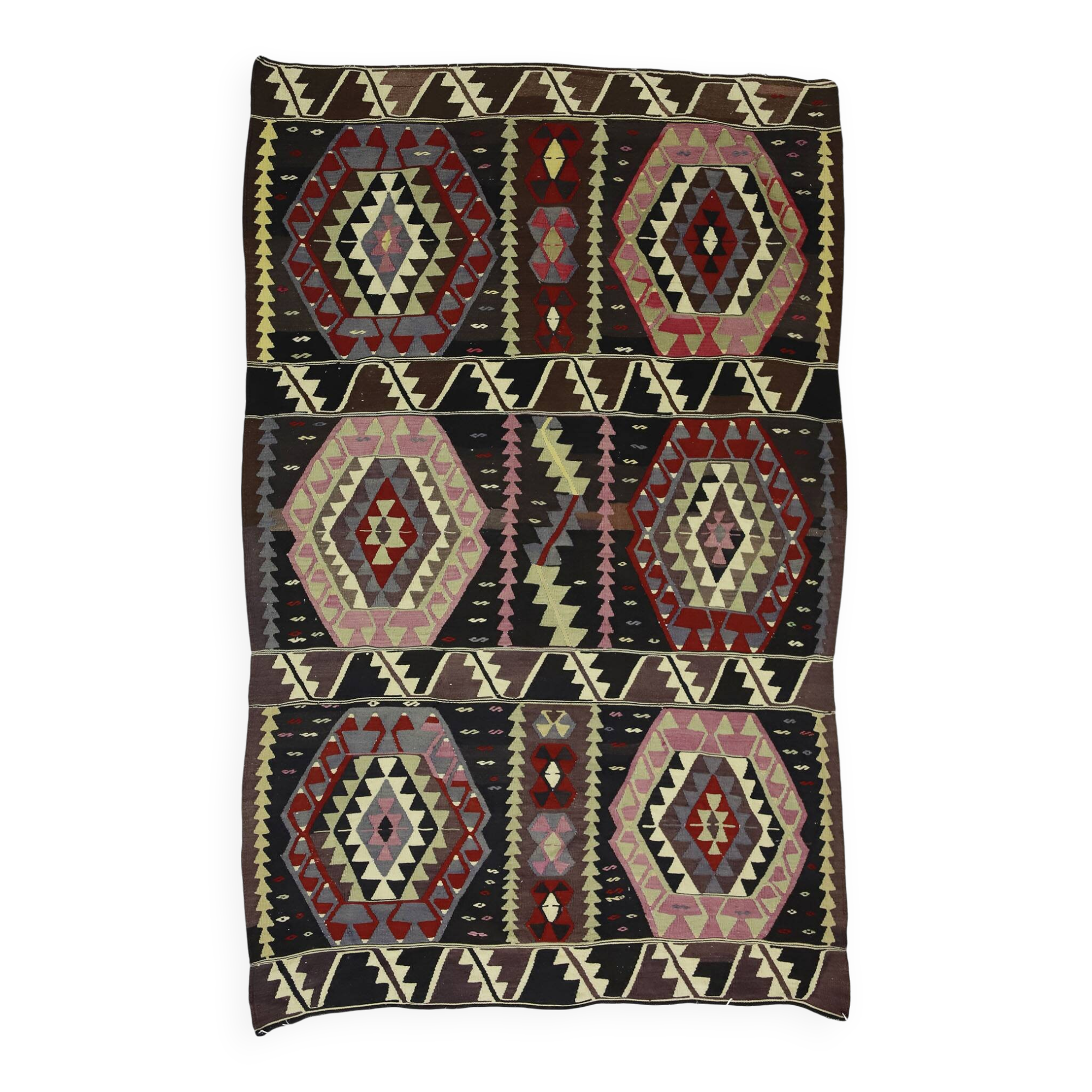 Turkish Kilim Yoruk Vintage 175x282 cm Geometric Brown and Beige