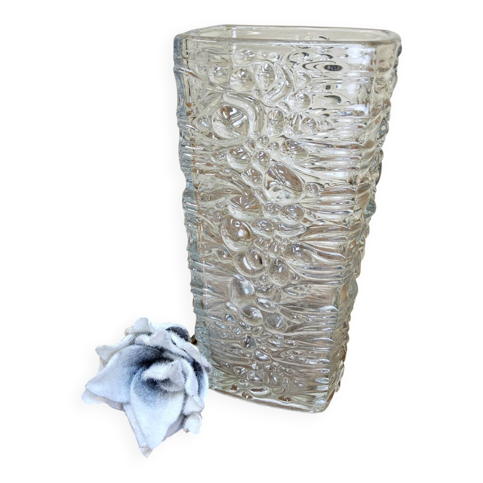 Vintage glass vase bubble texture (Hermanova Hut, 1968)