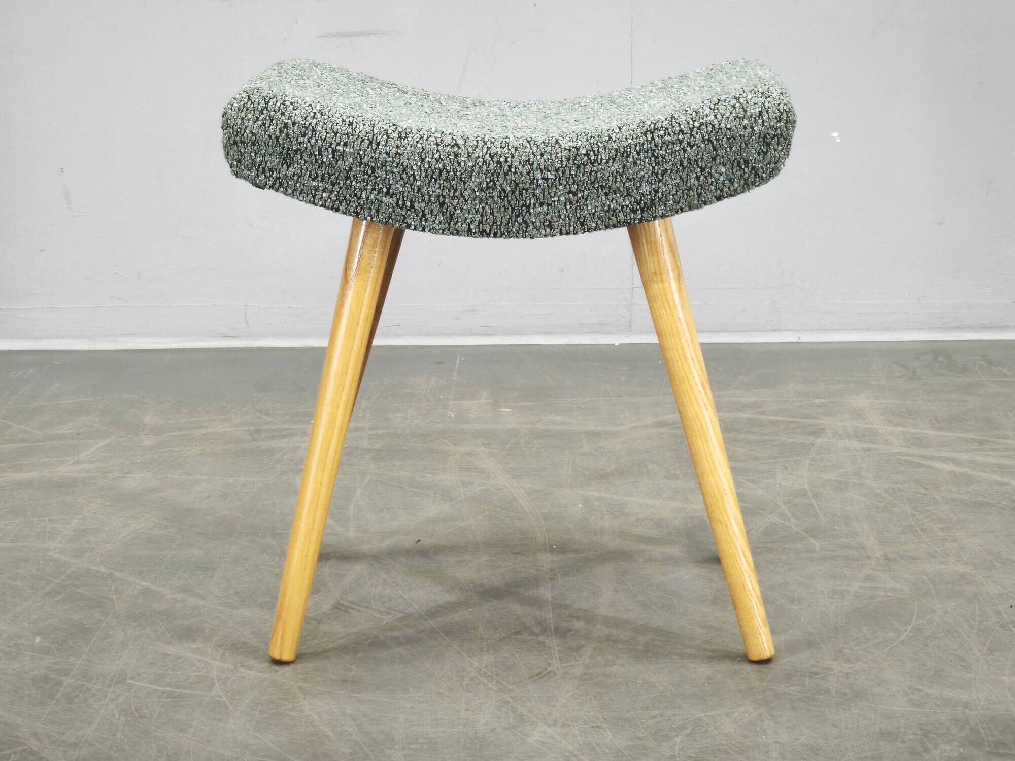 1960s Czech Mid-Century Modern Upholstered Stool with Beech Wood Legs