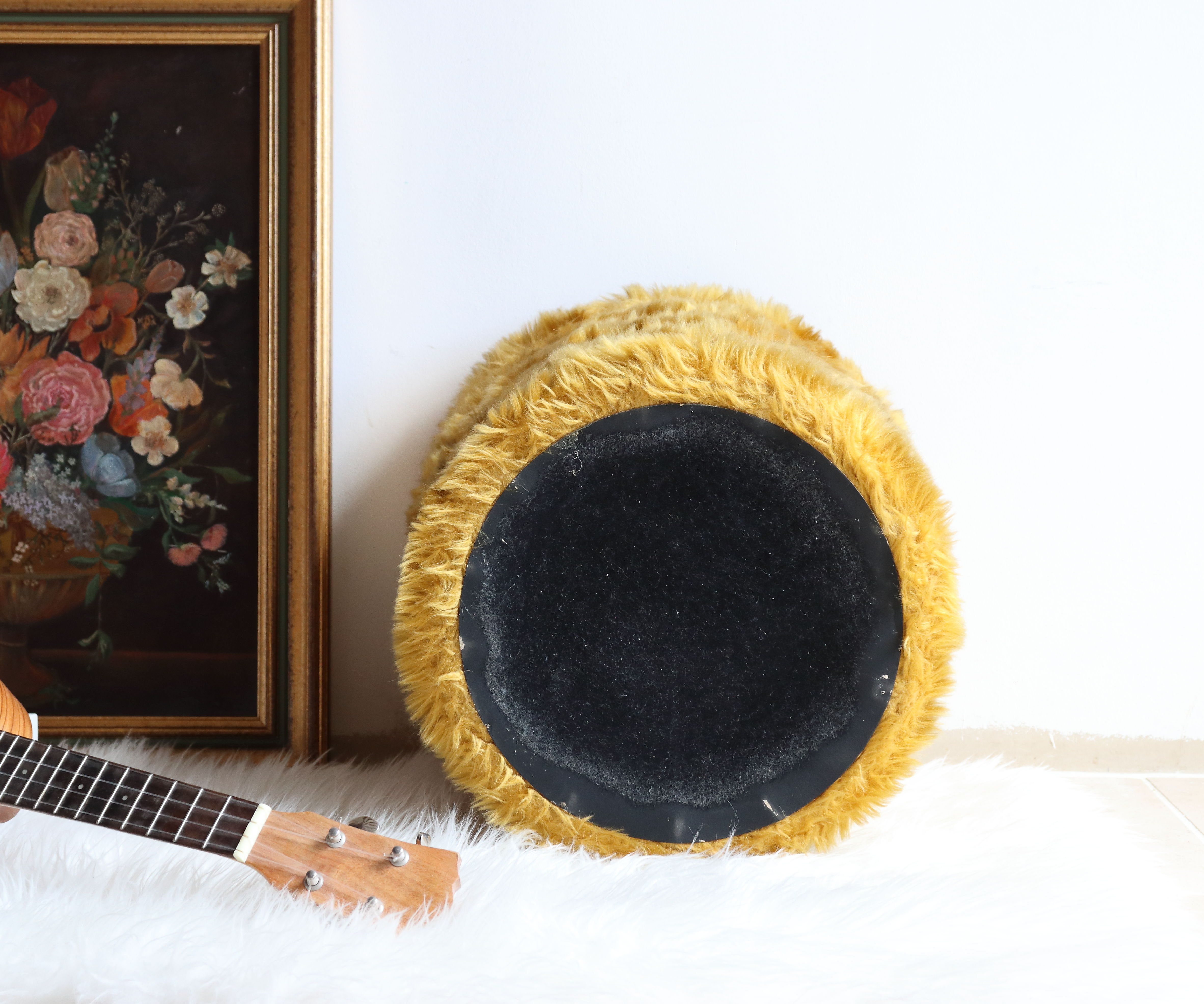 Moumoute chest pouf in mustard yellow faux fur 70