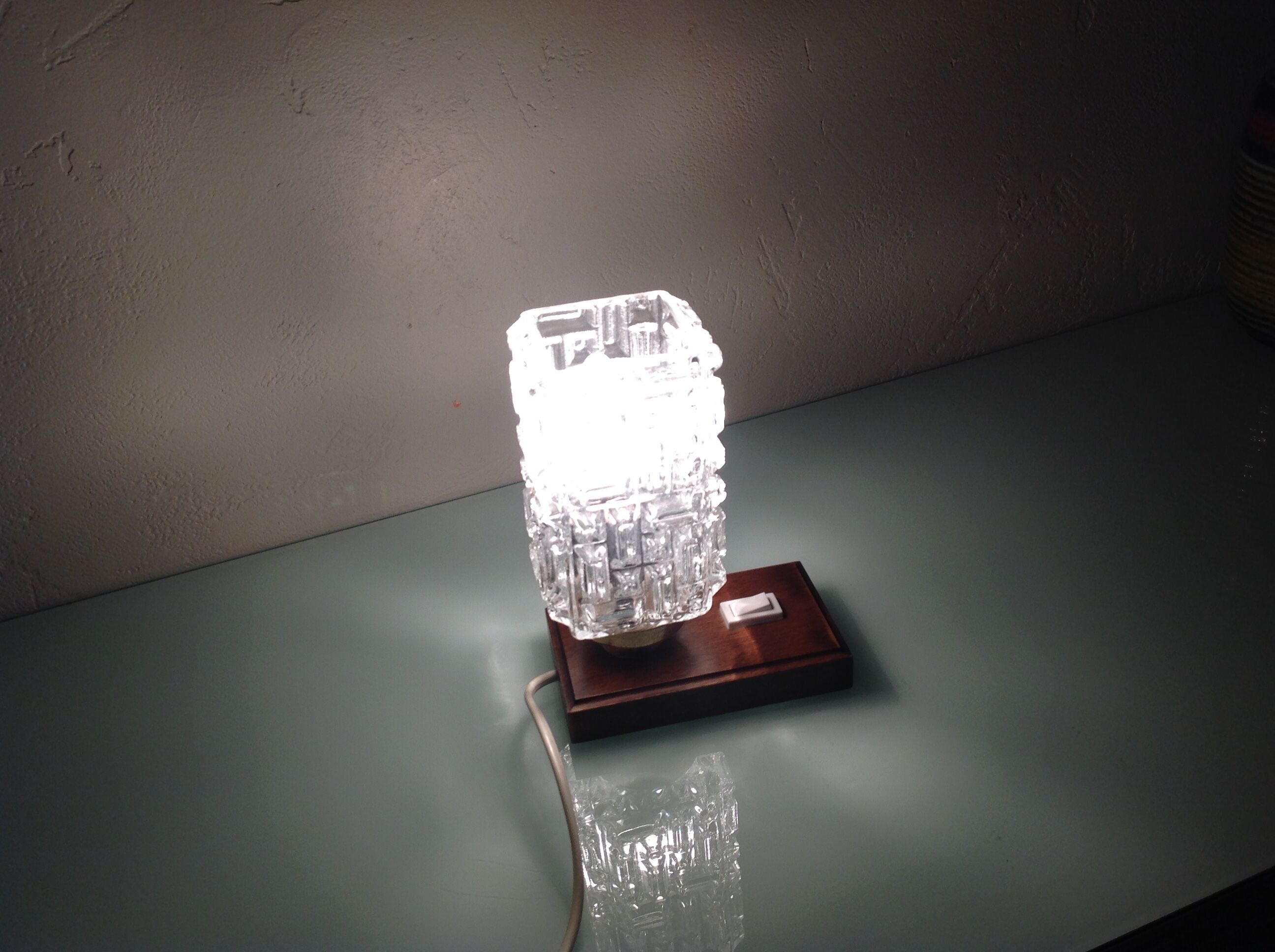Lamp bedside vintage cut glass and wood base