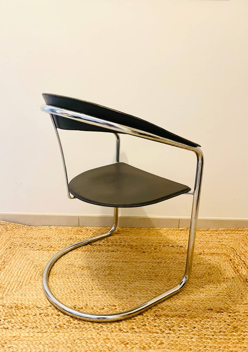 Arrben “Canasta” armchair or chair from the 80s in chrome steel and leather