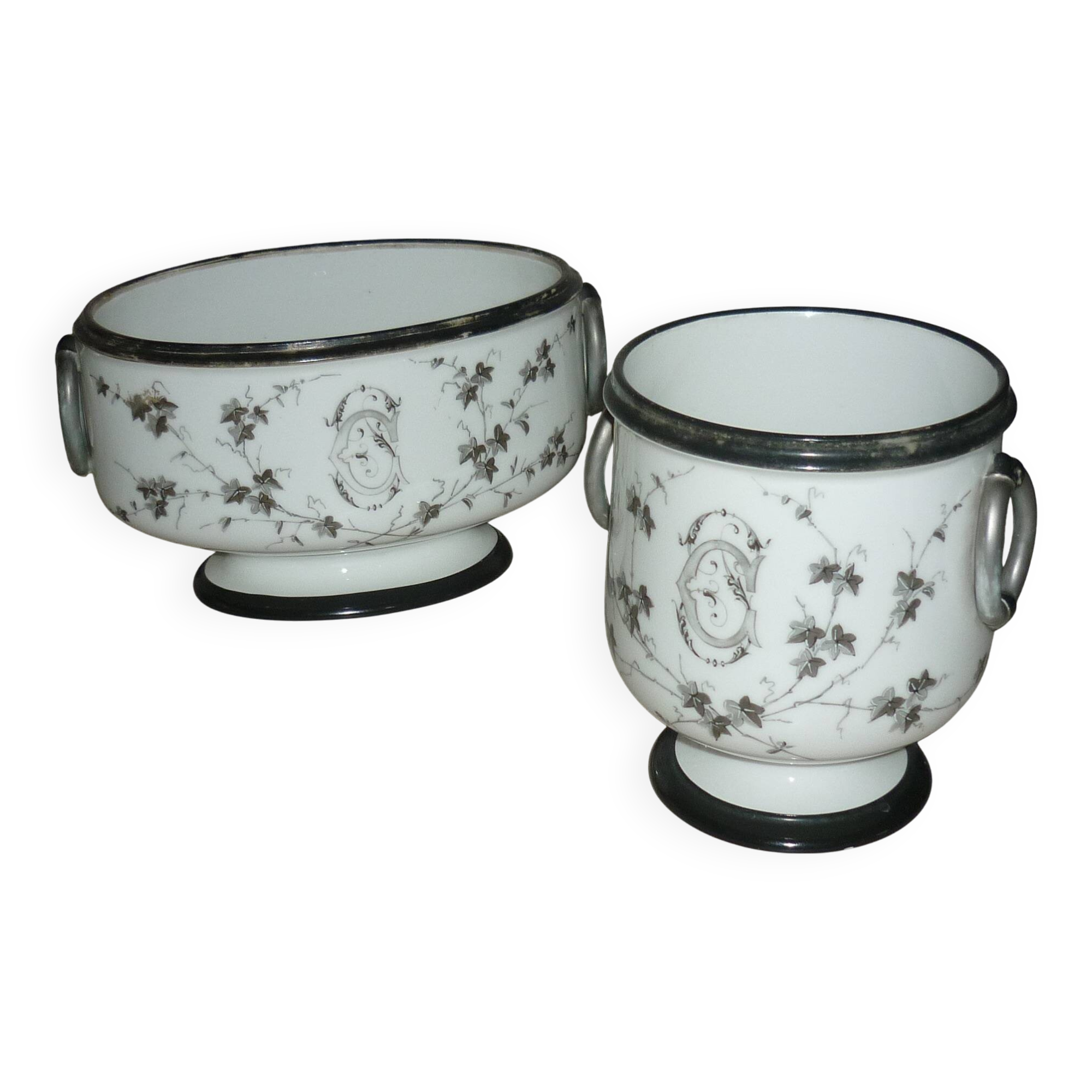 Painted porcelain planter and pot signed P. AGIN