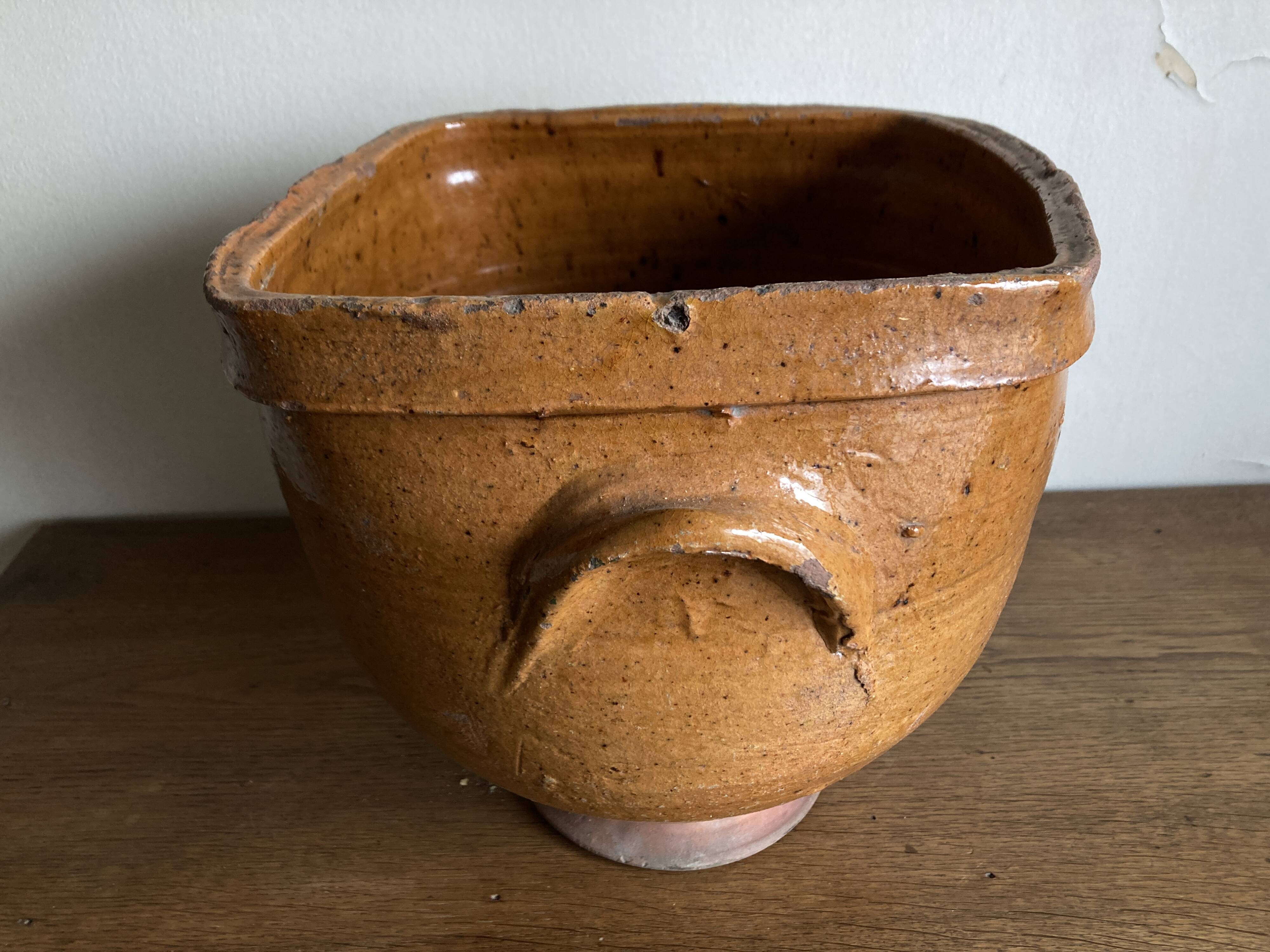 XXL glazed earthenware cache pot from the countryside, planter 1950