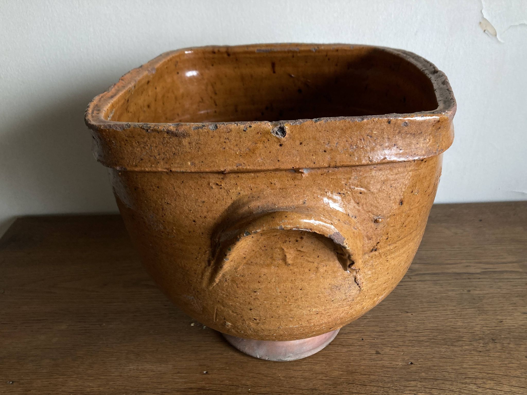 XXL glazed earthenware cache pot from the countryside, planter 1950