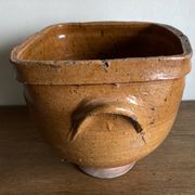 XXL glazed earthenware cache pot from the countryside, planter 1950