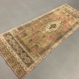 Turkish rug 266x91 cm wool vintage shabby chic runner green, beige
