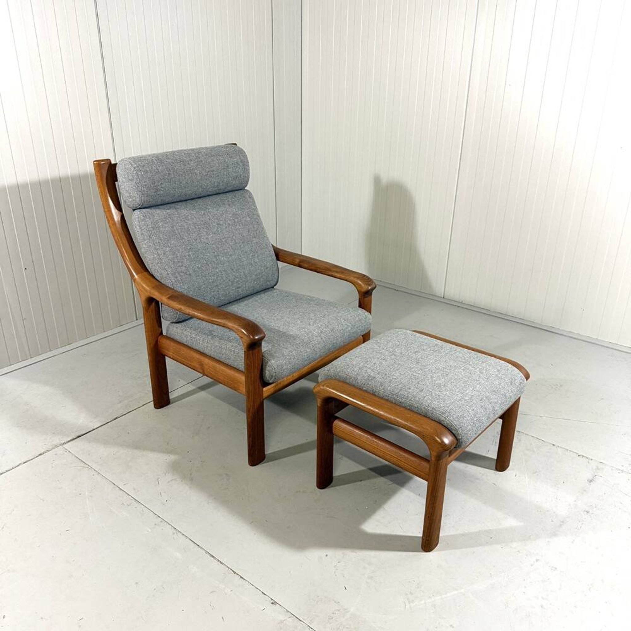 EMC Furniture teak highback easy chair & footstool Denmark 1970’s