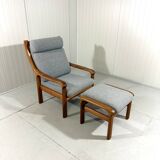 EMC Furniture teak highback easy chair & footstool Denmark 1970’s