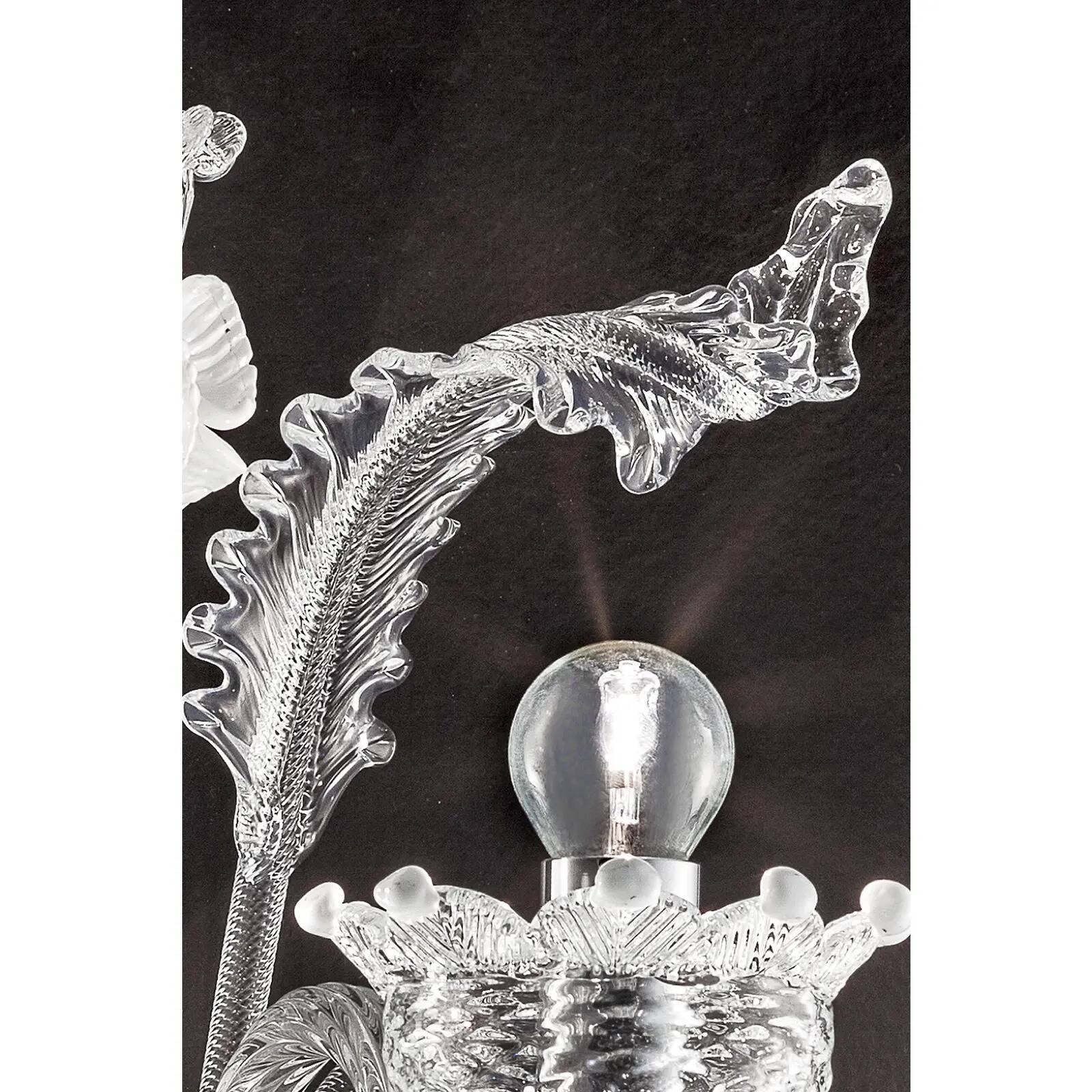 Venetian White and Transparent Floral Murano Glass Wall Sconce