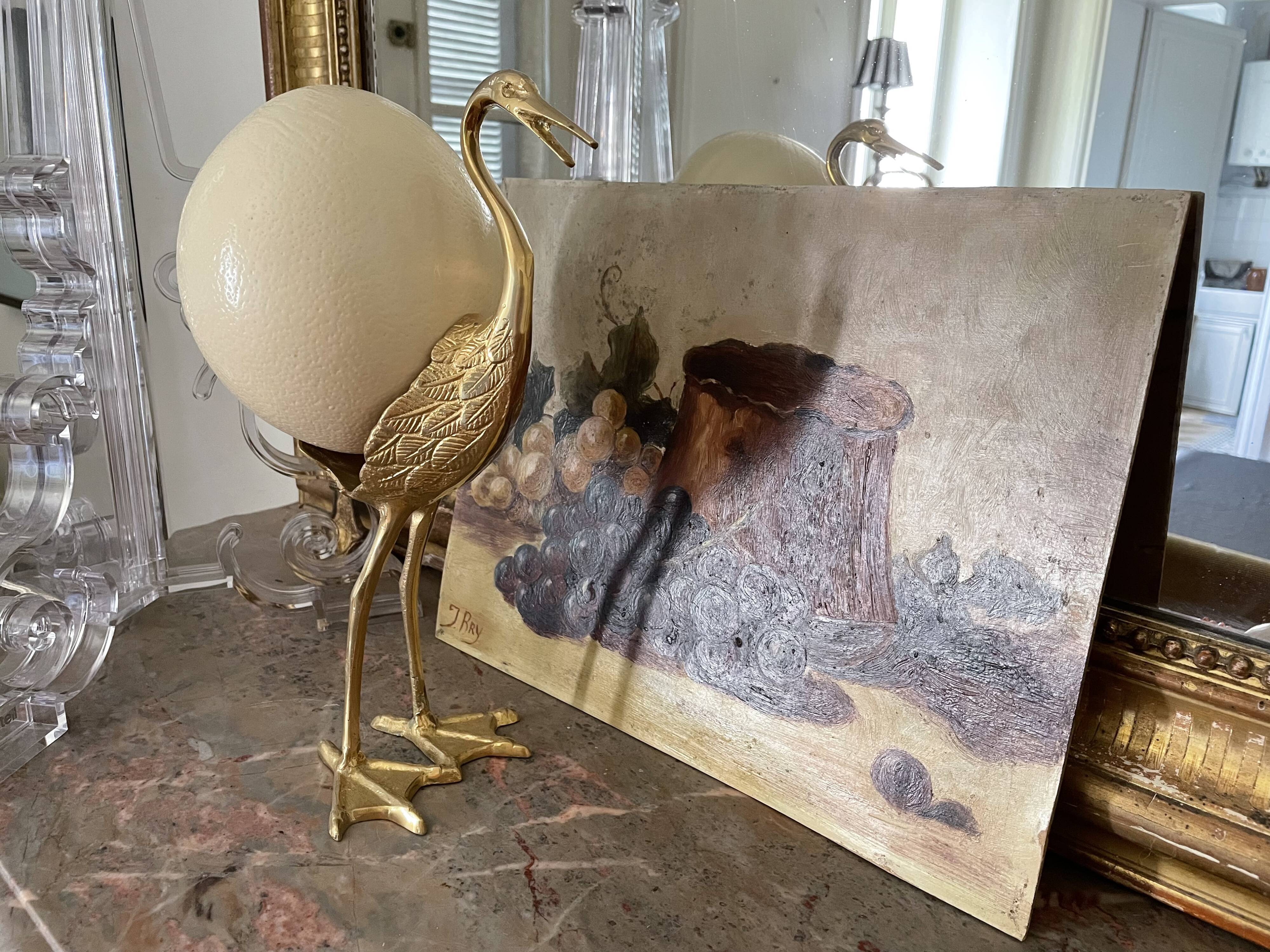 Oiseau en laiton et œuf d’autruche