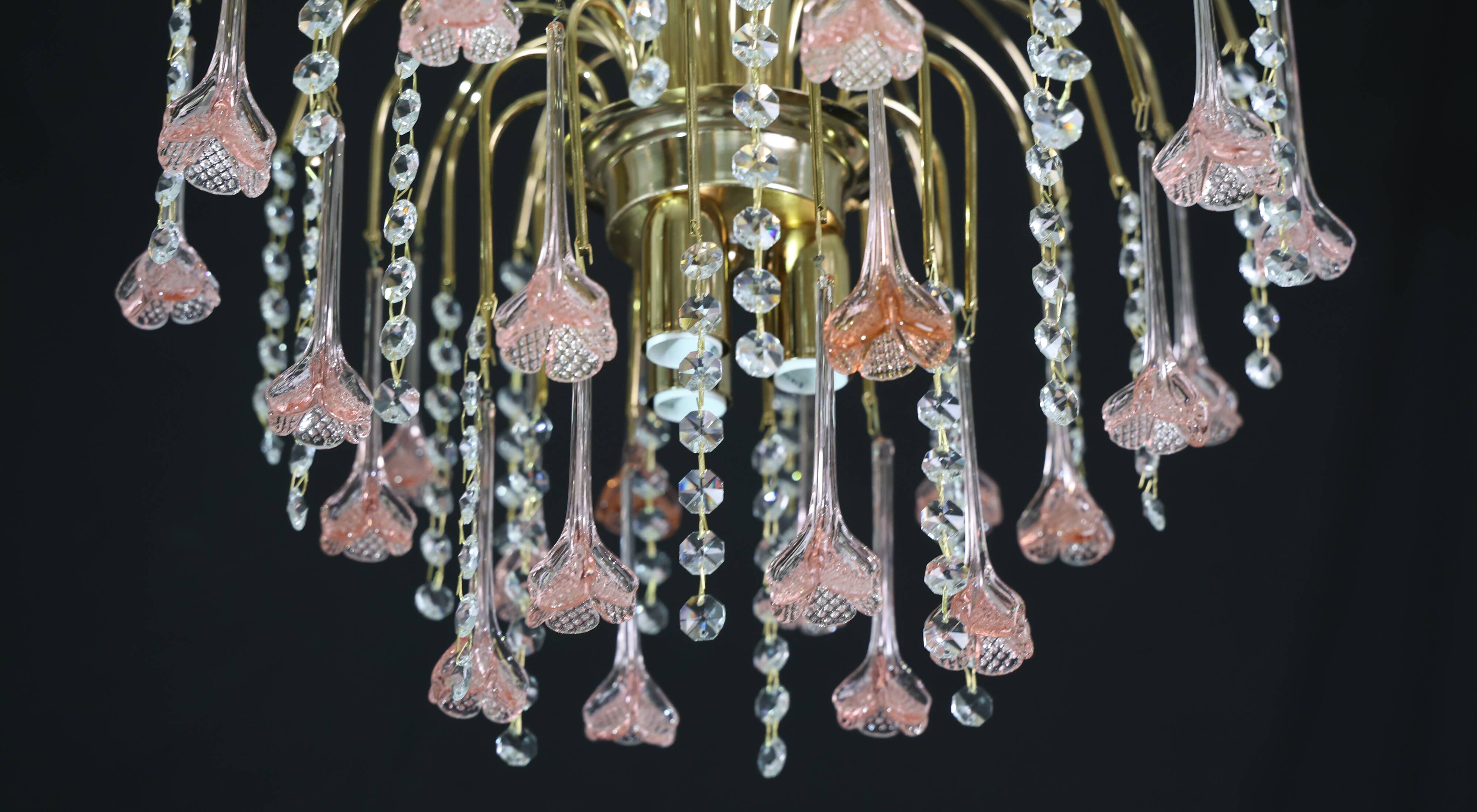 Set of 2 Meryl Streep, Pink Murano Flowers and Crystal Drops Chandelier, 19