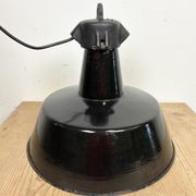 Industrial black enamel factory lamp with cast iron top, 1960s