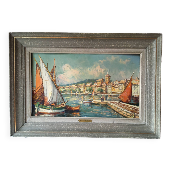Tableau de Maurice Barle, peintre inscrit au Bénézit (port méditerranéen)