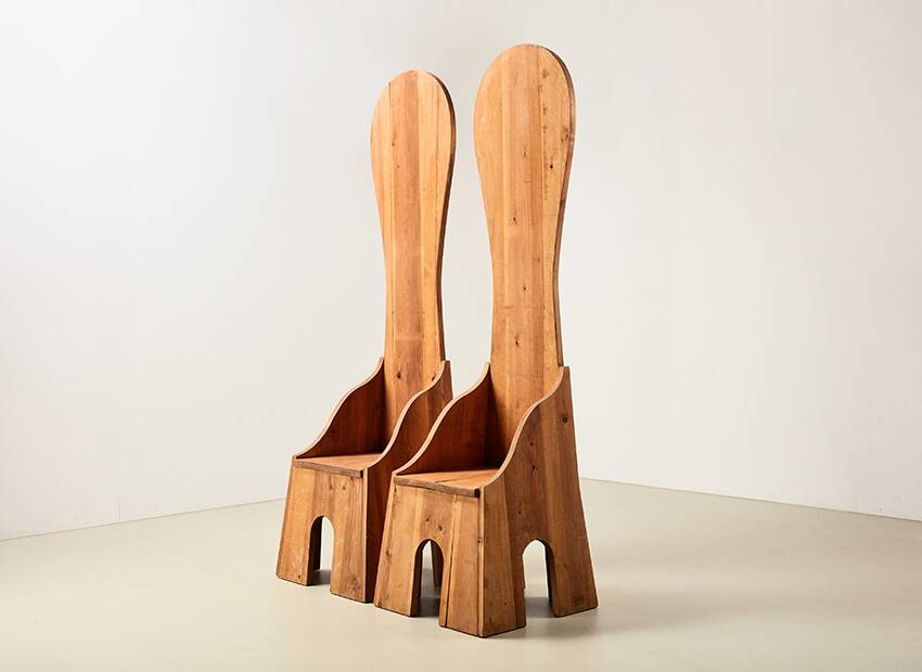 Mario Ceroli Pair of Fratina Chairs for Poltronova Italy 1972